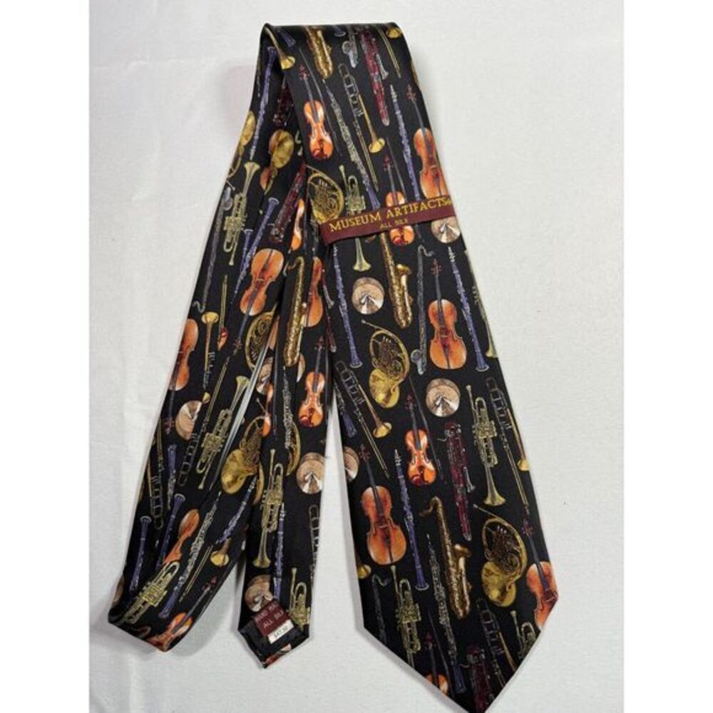 NWT Museum Artifacts Orchestra Musical Instruments Silk Tie Black Gold Violin